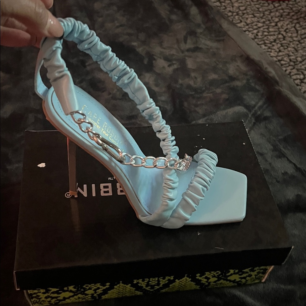 Light Blue Strappy Heels with Chain Detail
